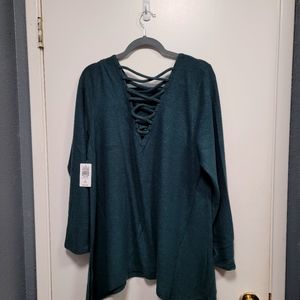 Forest green tunic with lace up back